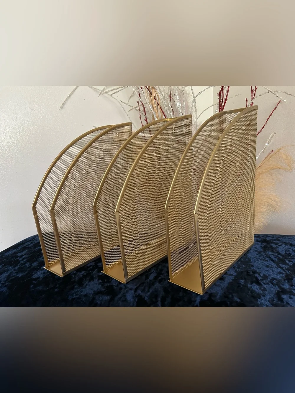 5 PCS | Gold Mesh Desk Organizer Set - File Holders & Letter Trays